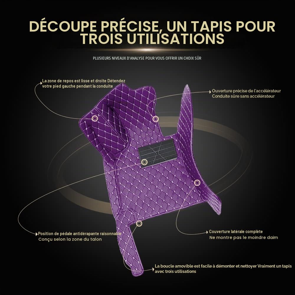 Tapis de Voiture sur Mesure pour 98% Voiture pour Voitures, cabriolets, camions, Vans, SUV Imperméable et antidérapant Violet