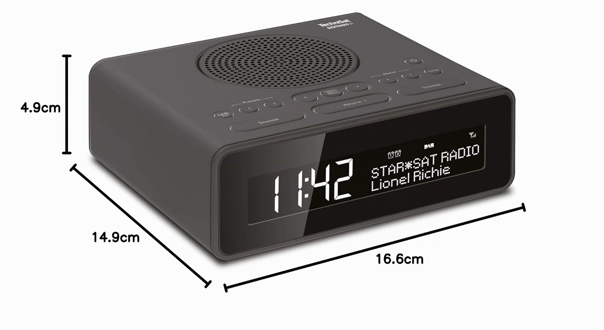 TechniSat DIGITRADIO 51 - Radiosveglia DAB+ (DAB, FM, Due orari di sveglia, Funzione posponi, Timer di spegnimento, Display dimmerabile, Ingresso per cuffie), Nero