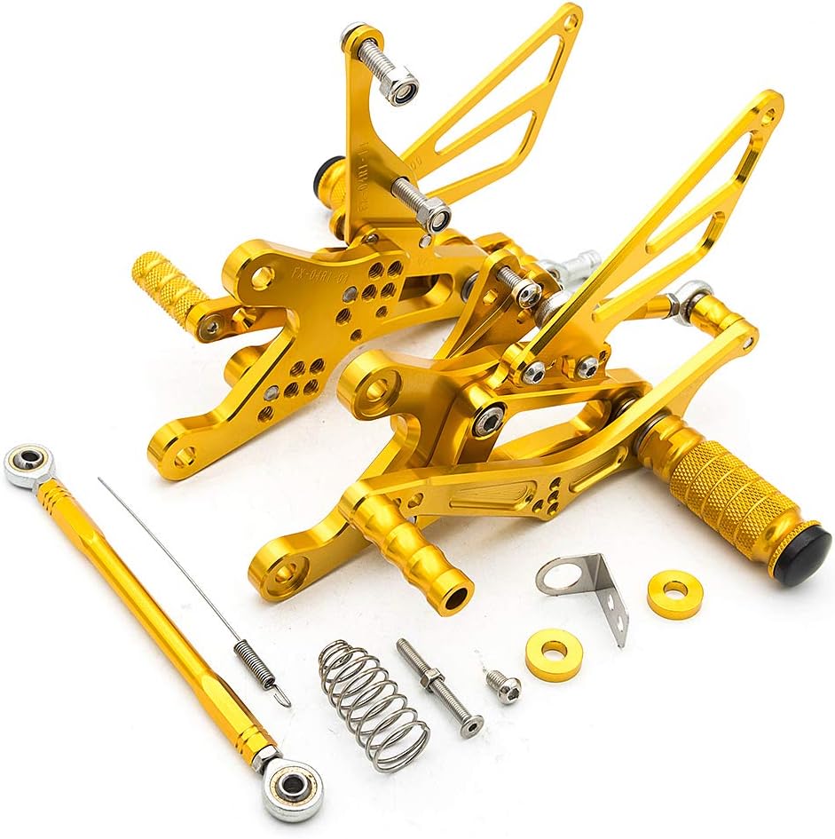 FXCNC CNC 98-03 R1 Billet Motorcycle Rearset Foot Pegs Rear Set Footrests Fully Adjustable Foot Boards Compatible with YZF R1 1998 1999 2000 2001 2002 2003