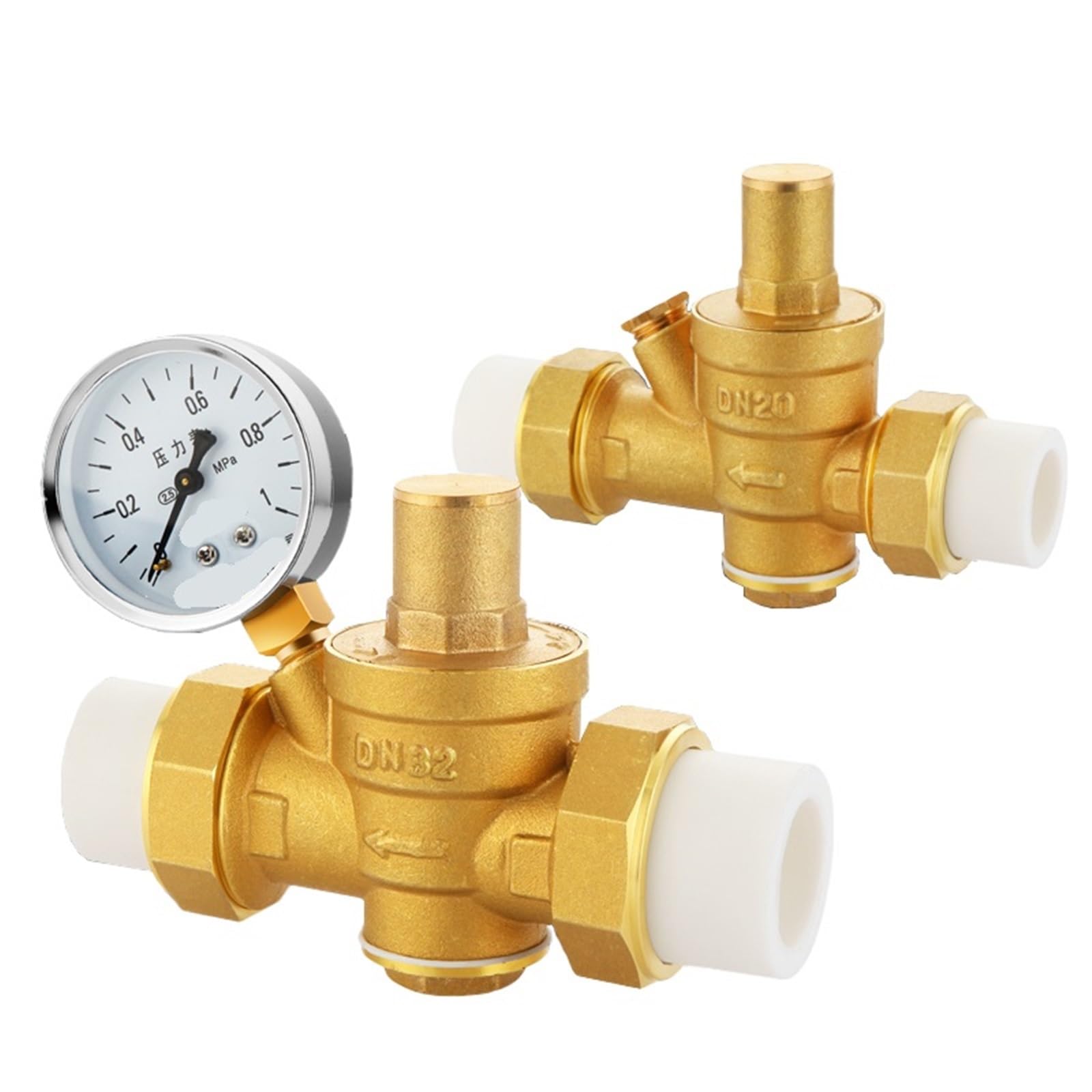 zawór redukcyjny ciśnienia, Zawór redukcyjny ciśnienia PPR do kleju topliwego, mosiężny, regulowany, różne rozmiary(Valve With Gauge,PPR20)