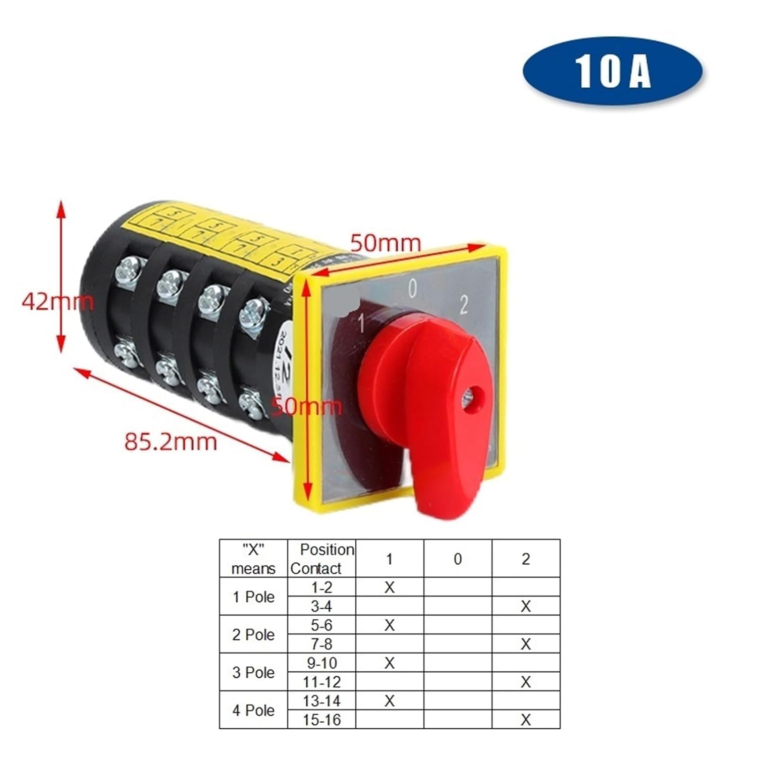HZ5B-10A Changeover Rotary Cam Switch 1-4 Poles Layers Two/Three Positions Silver Contact 1Pcs(4Layers-102Position)