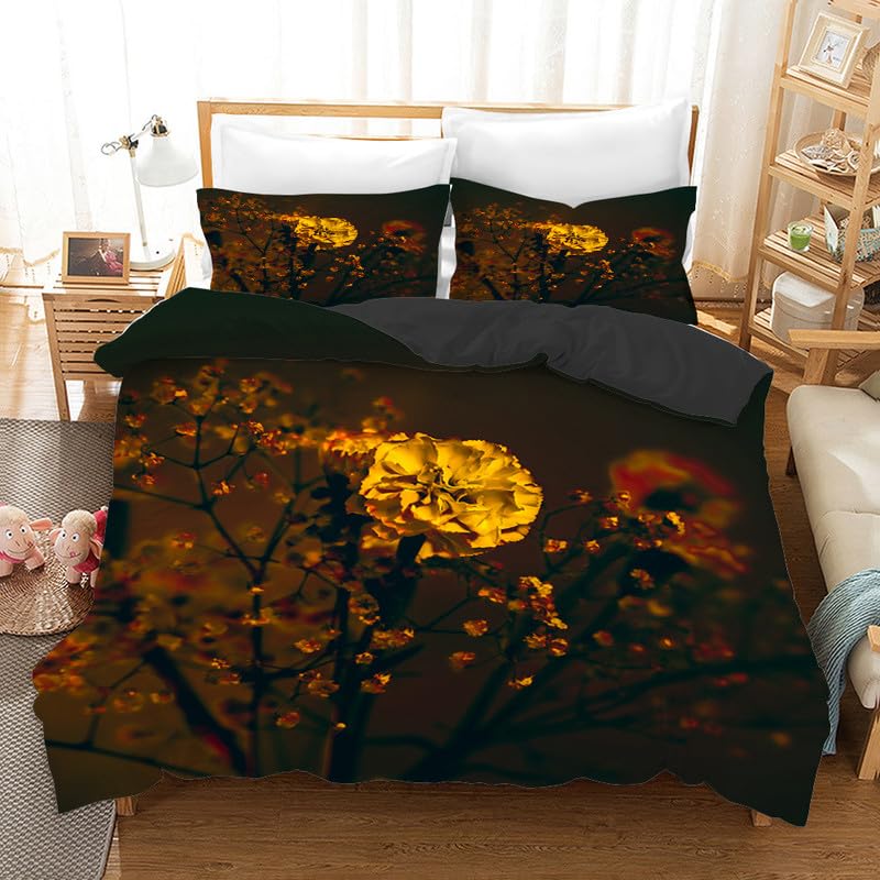 Funda nórdica cama 90 de microfibra suave que no se arruga con flores marrones