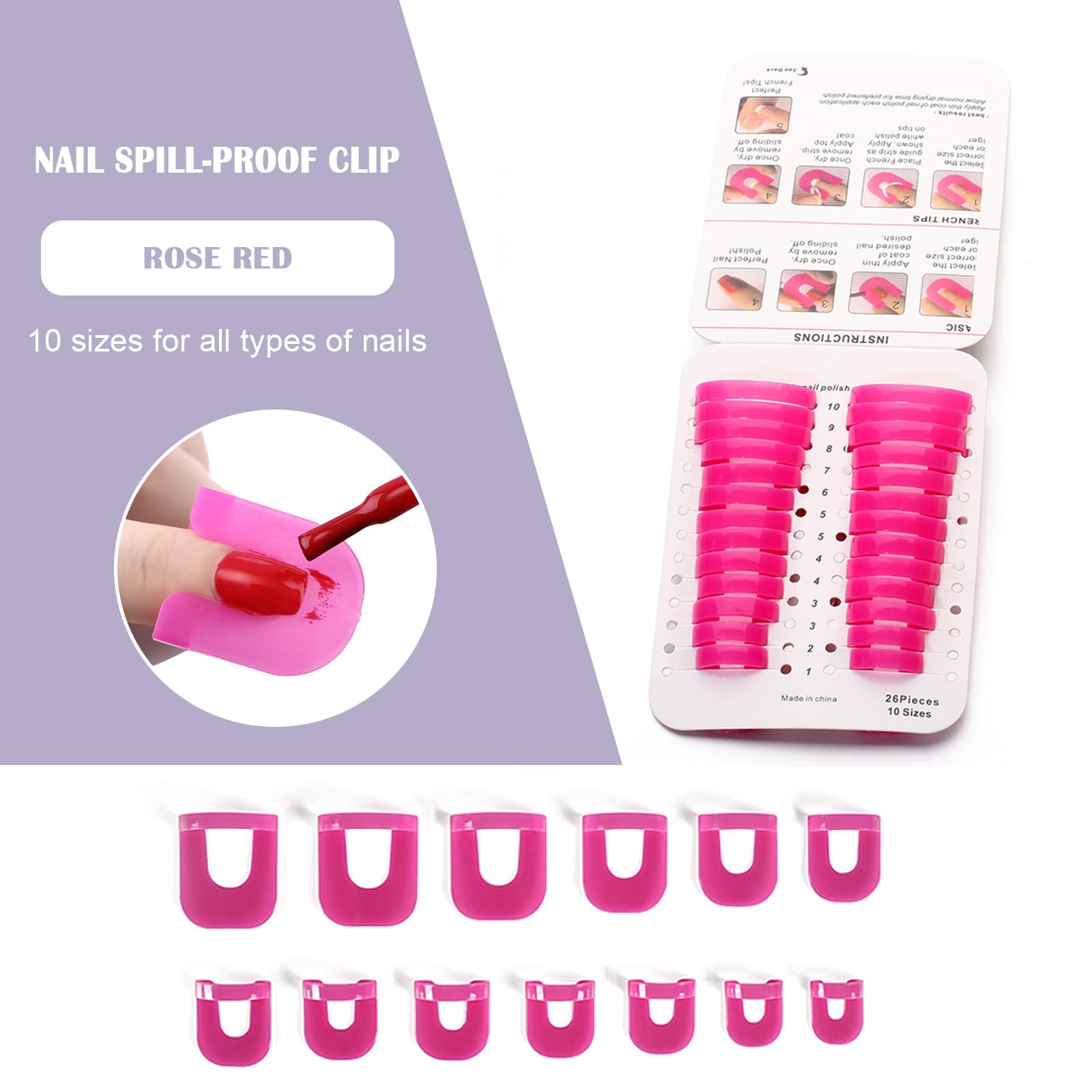 Plantillas para Esmalte de Uñas con Pluma Corrector, Cubierta Protectora Reutilizable 10 Tamaños, Accesorios Nail Art (Rosa)