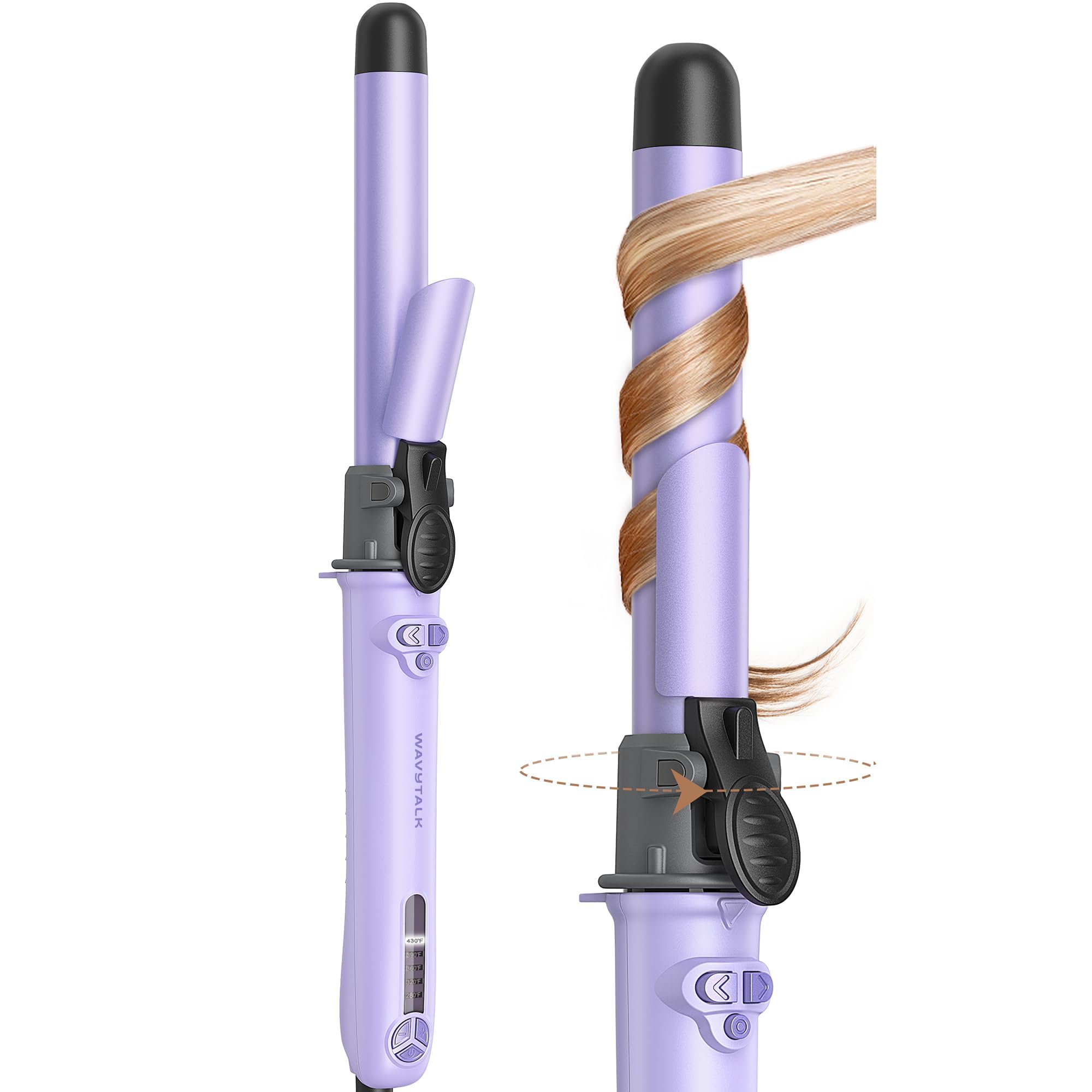 Wavytalk 1 Inch Rotating Curling Iron, Curl Cycle, Automatic Curling Wand for Long Hair, Get Effortless Beach Waves with Self Spinning Barrel up to 430°F with Home Button, Dual Voltage, Purple