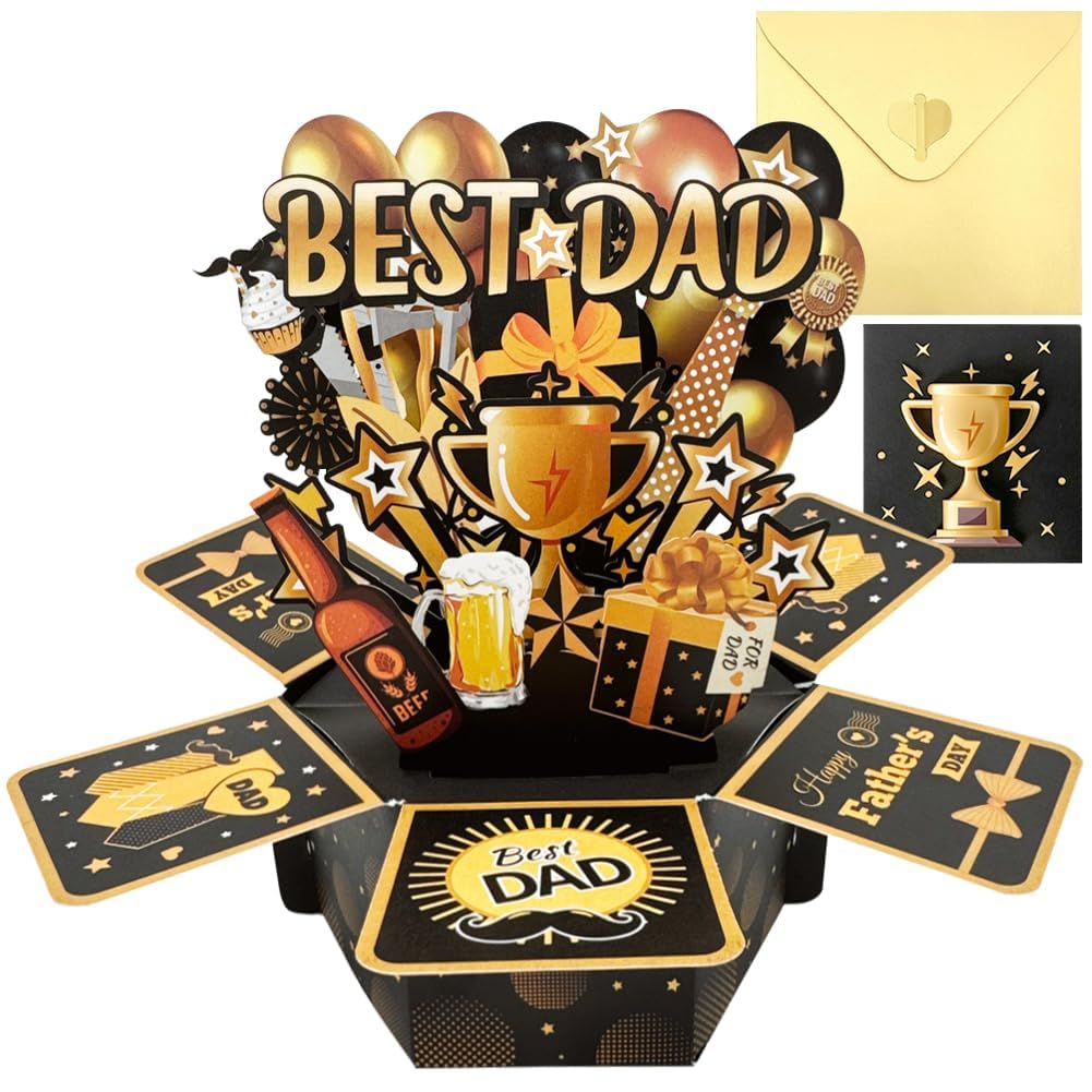 3D Fathers Day Card Best Dad Pop Up Card for Daddy Personalised Dad Greeting Happy Father's Day Card Gift with Envelope from Daughter Son