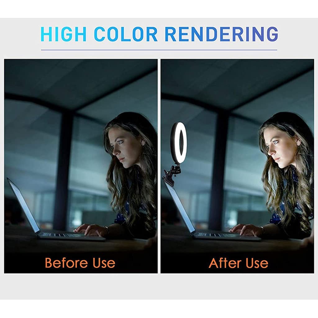 6'' Kit di Illuminazione per Videoconferenza, 2 Pezzi, 3000k-6000K, Luci ad Anello a LED Dimmerabili, Clip sul Monitor del Laptop, per Laptop, Ufficio, Trucco, Youtube