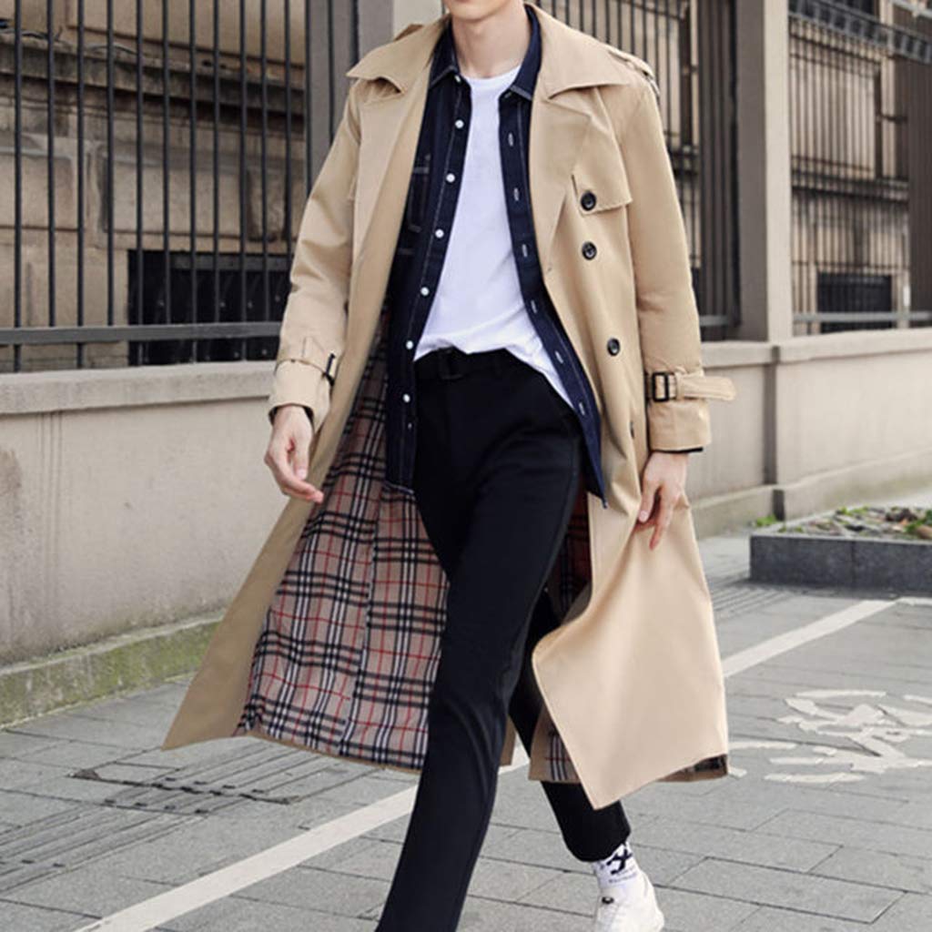 Herren Trenchcoat Lang - Britischer Stil, Zweireiher, Übergröße 5XL, Schwarz - Perfekt Für Business & Freizeit