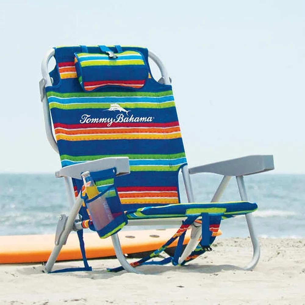 Tommy Bahama 2 Pack Packpack Beach Chair with Insulated Cooler and Storage Pouch - Muliti-Color Stripes
