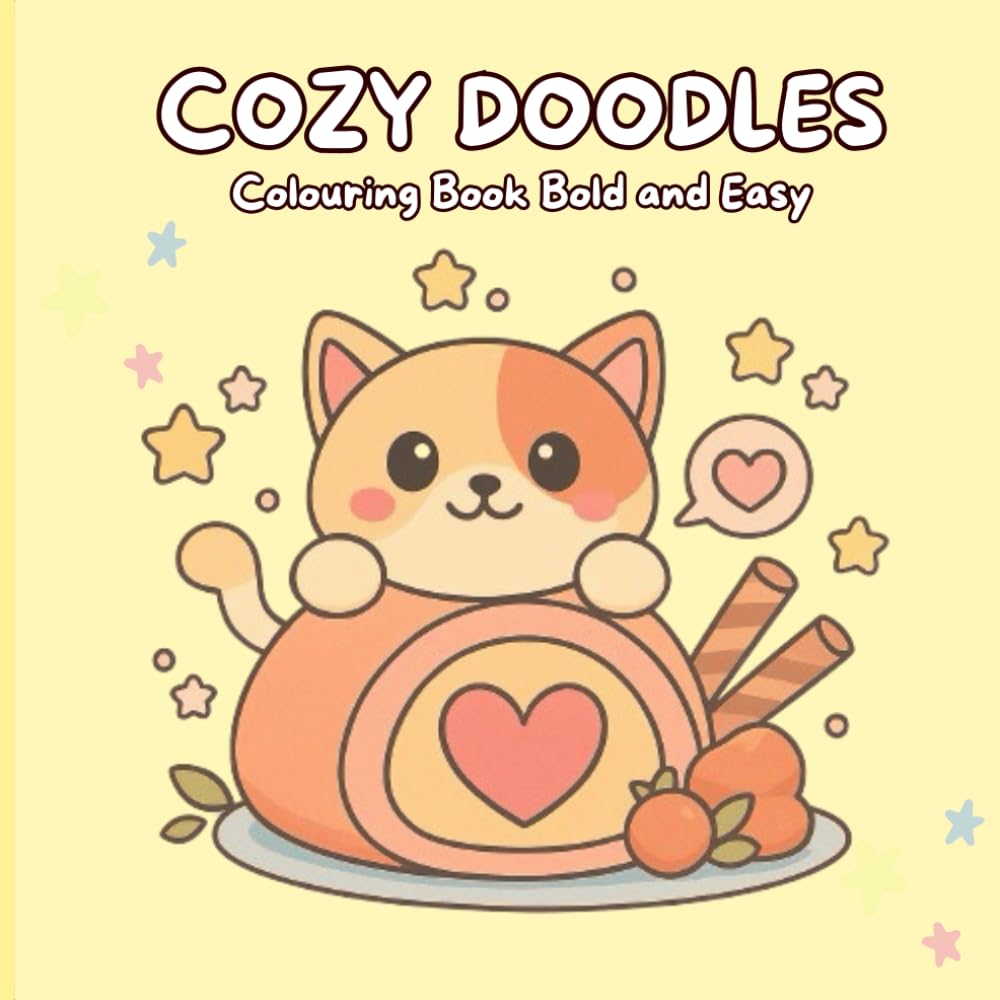Cozy Doodles: Stress Relief Coloring Book for Adults and Kids, Bold and Easy, Simple and Big Designs for Relaxation Featuring Animals, Landscape, Flowers, Patterns, Cute Things And Many More