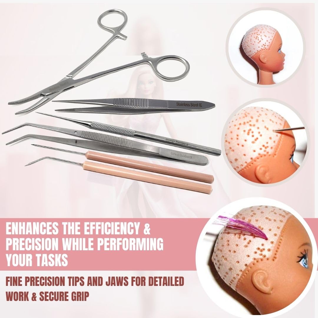 A2Z 6 Pcs Rerooting Tool for Doll Hair Rooting Reroot Rehair Needles Stainless Steel Doll Making Kit Reborn Hair Rooting Tool Doll Rooting Tool Doll Making Supplies for DIY Doll Hair Root Making Tools