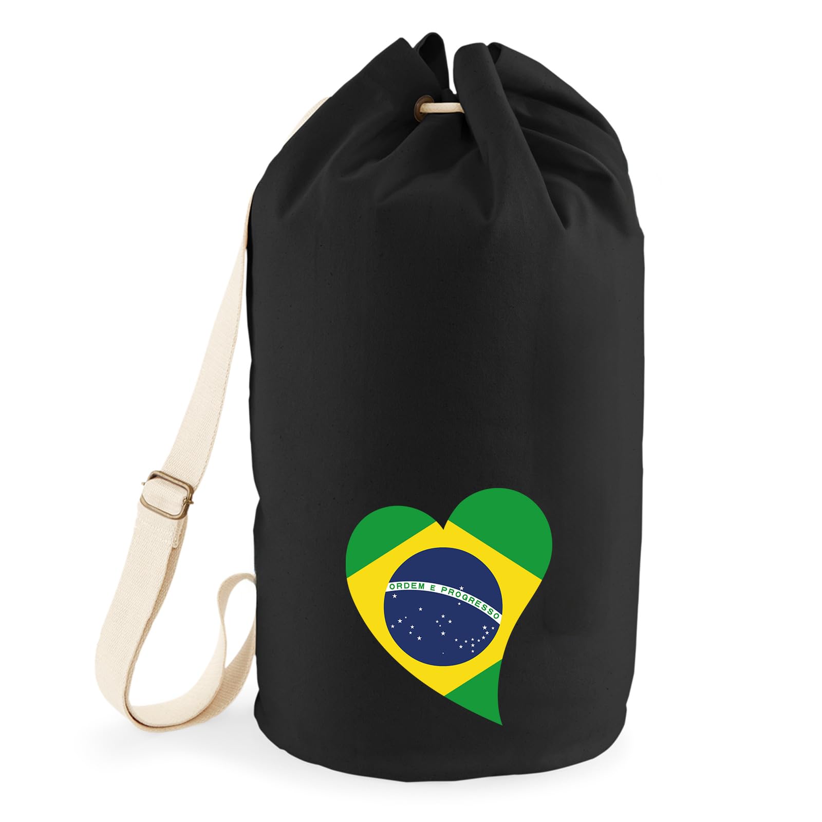 Huuraa Seesack Brasilien Flagge Herz 20 Liter Black Baumwolle Rucksack Geschenkidee