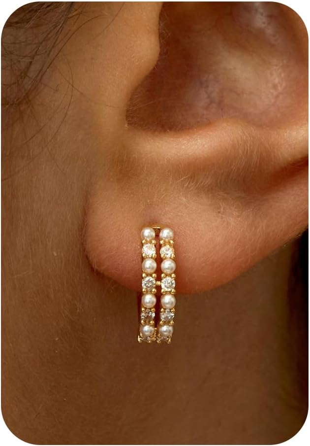 LLWOM Vintage Earrings,14k Gold Plated Gold Pearl,Moon, Star,Flower Earrings Hypoallergenic Lightweight Hoops Gifts
