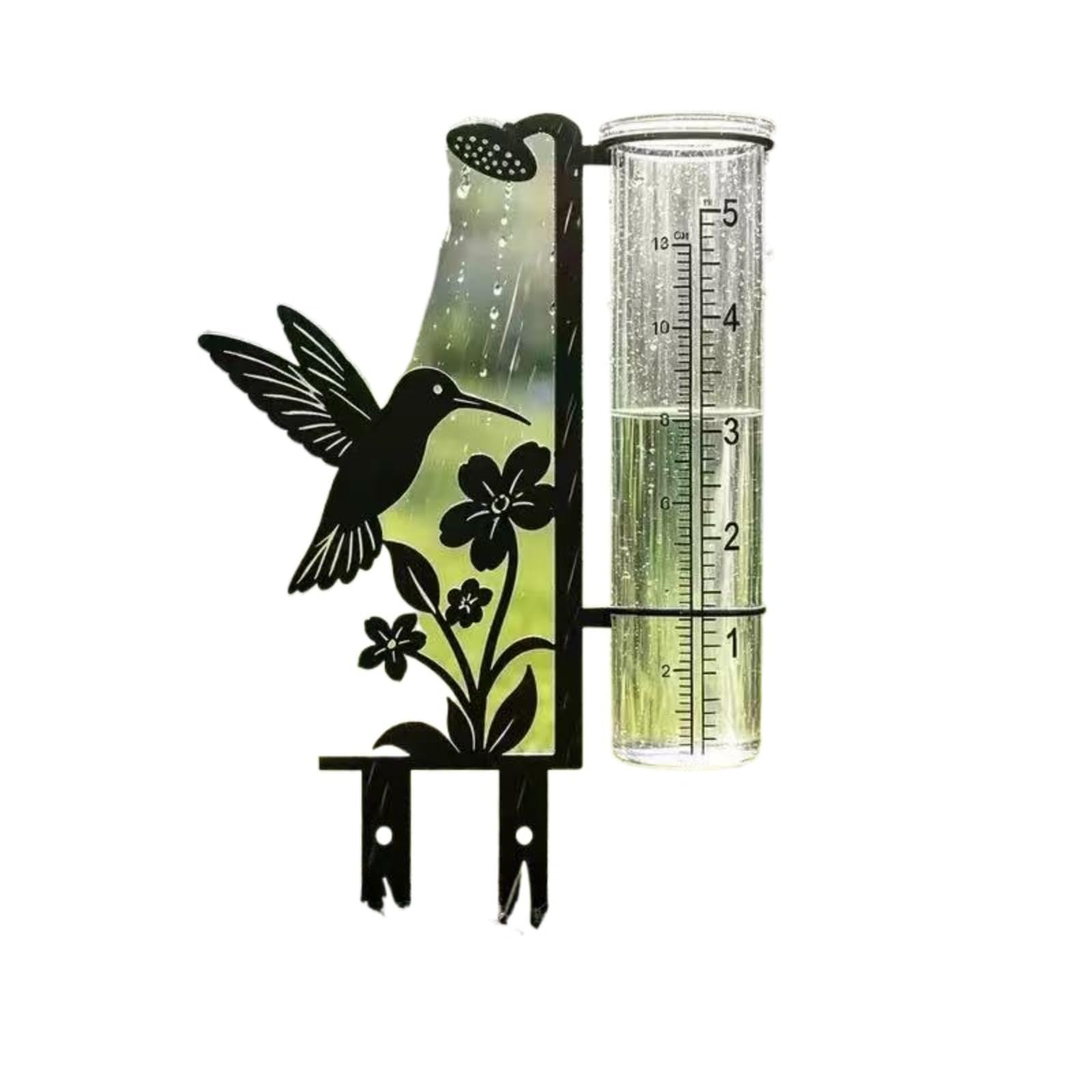Metal Rain Gauge, Garden Decor Rainfall Measure (Hummingbird,Black)