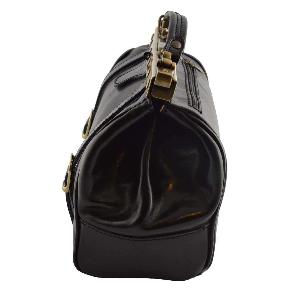 Bolso Doctor En Piel Verdadera, 2 Hebillas Frontales Color Negro - Peleteria Echa En Italia - Business