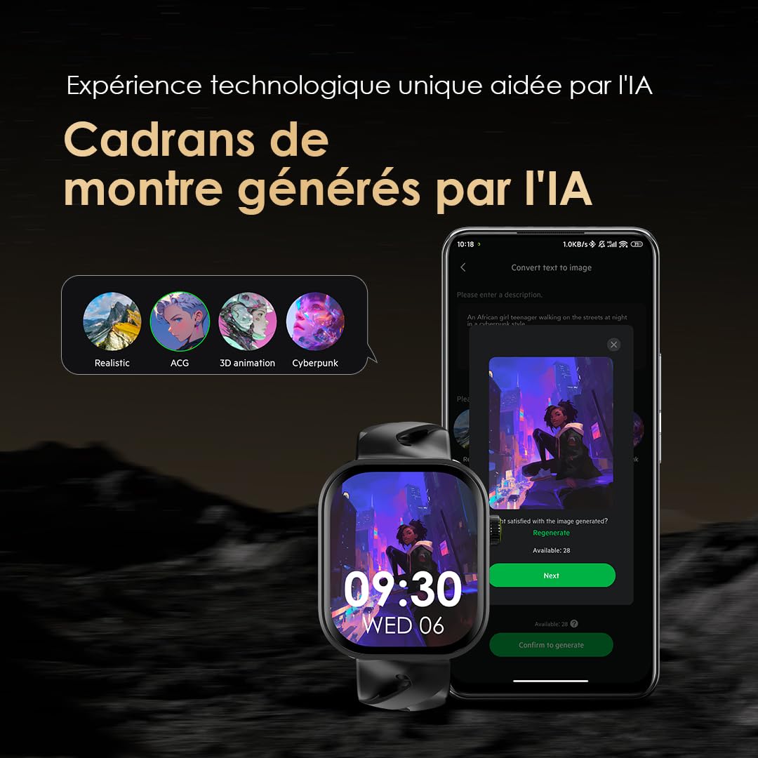 Oraimo Montre Connectée Écran AMOLED 60Hz 1,85" Appel Bluetooth HD Smartwatch Homme Femme Sport 143 Modes Étanche IP68 Autonomie 14 Jours Cardio SpO2 Podomètre Notifications SMS Message Android iOS