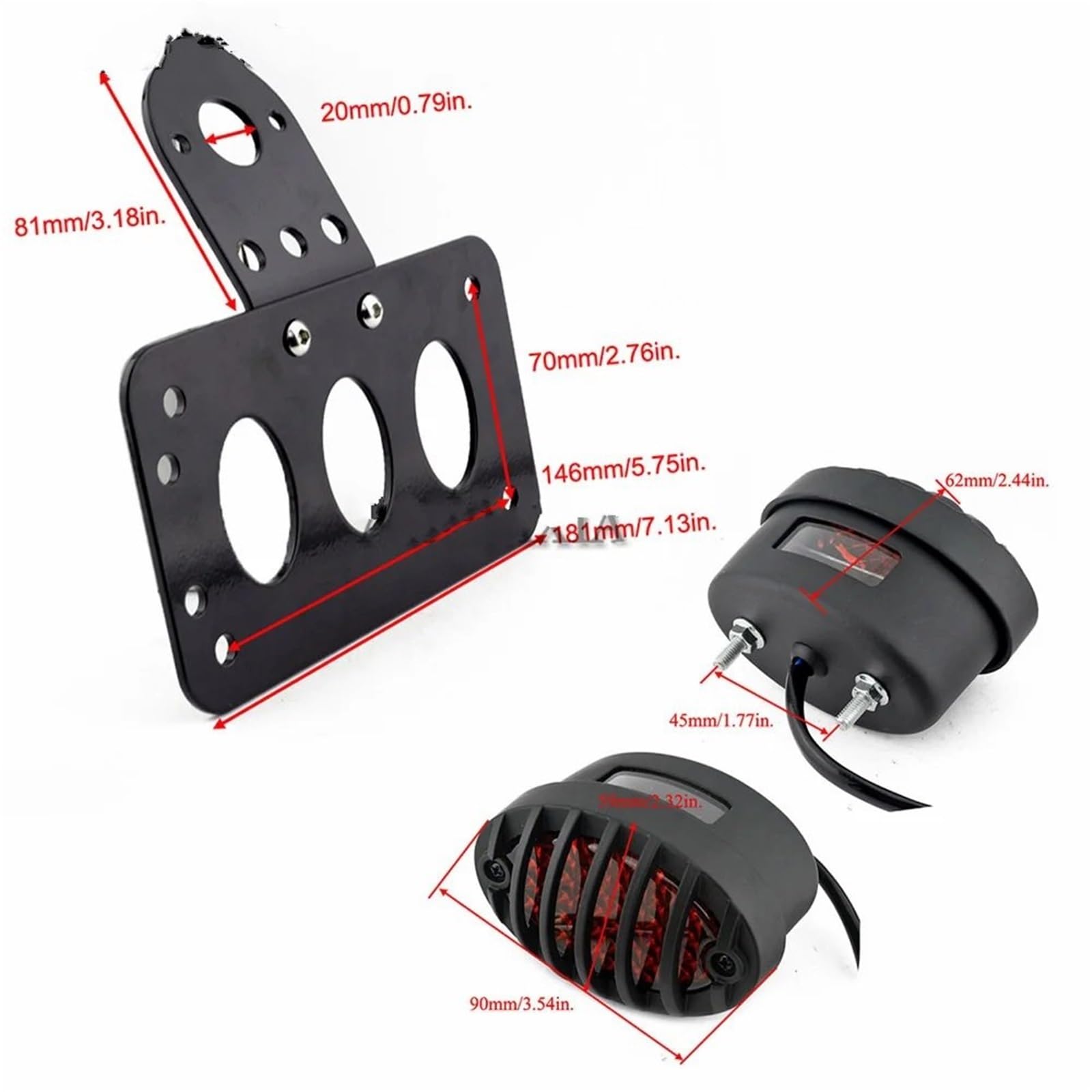 Tablica rejestracyjna motocykla Motocyklowy aluminiowy uchwyt na tablicę rejestracyjną z boku, LED, czerwone światło tylne, pasuje do Harley Bobber(Type 1)