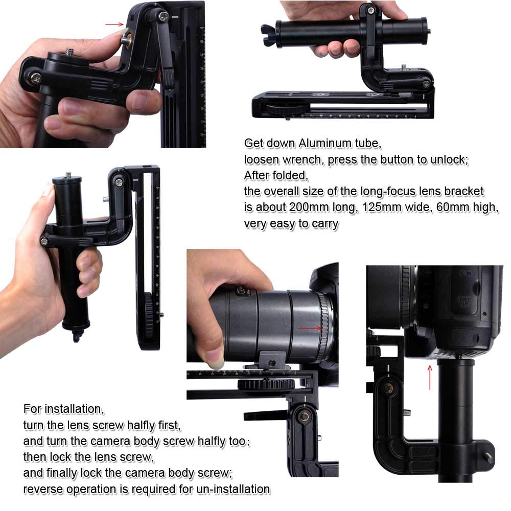 iShoot Support de téléobjectif pliable, support d'objectif focale longue tout en métal, Support de Appareils Photo Caméra avec plaque de dégagement rapide de 20cm pour rotule de trépied Arca-Swiss Fit