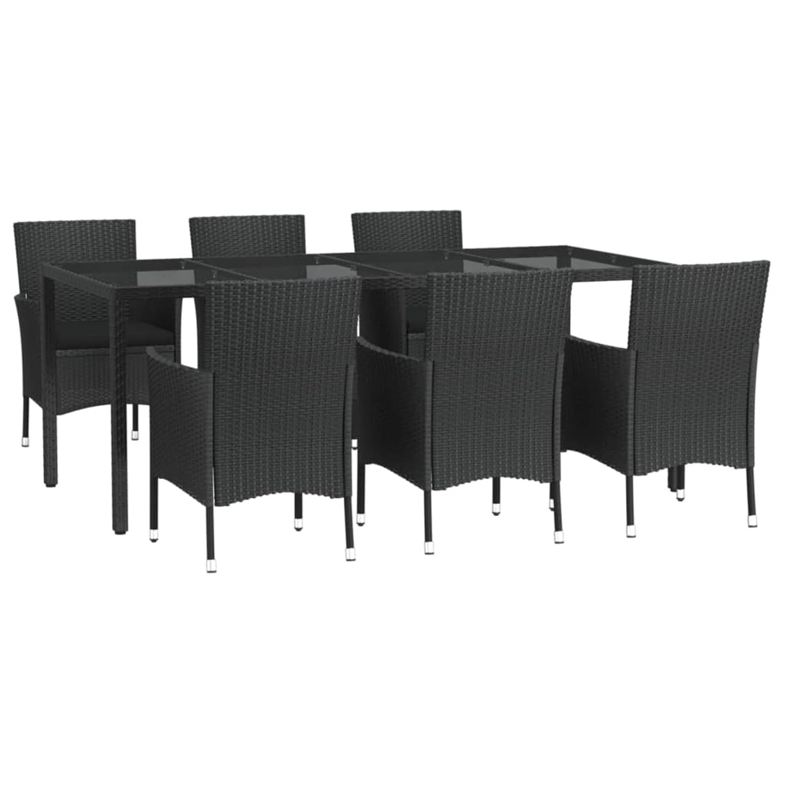 Brokky 7-TLG. Garten-Essgruppe mit Kissen Gartenlounge Outdoor Garten Essgruppe Gartentisch Set Garten Sitzgruppe Schwarz Poly Rattan / 3187328