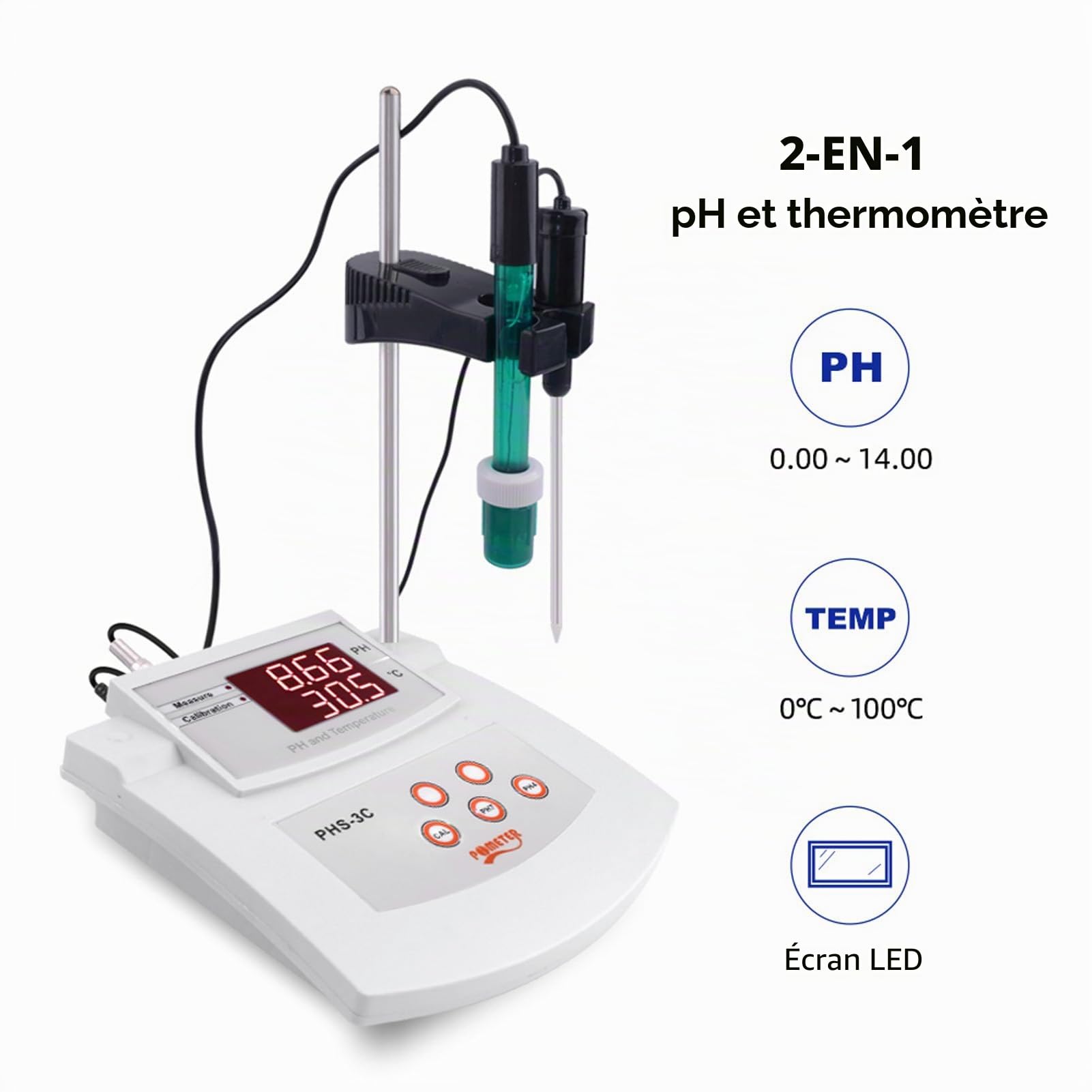 SIXRUN PH-mètre de Laboratoire de Paillasse PH-mètre de Laboratoire d'étalonnage Automatique de Haute Précision pour Aquarium Fish Tank Piscine PH Meter (Prise UE 230V)