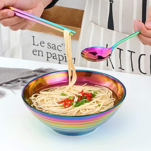 Miniatura 8 de Meisha - Juego de 4 cuencos de fideos Ramen (16 piezas) de acero inoxidable estilo japonés cuencos y cucharas con palillos y soportes para palillos