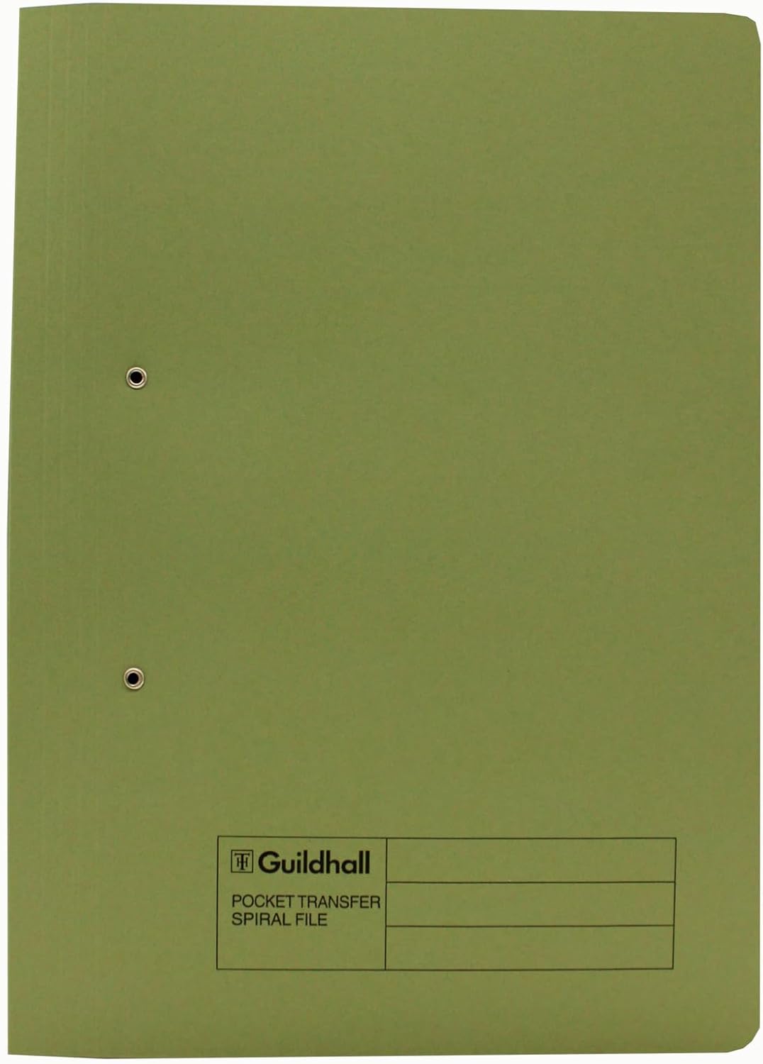Guildhall, Pocket Spiral File, 315 GSM, Foolscap, Right Hand Pocket - Green, Pack of 25