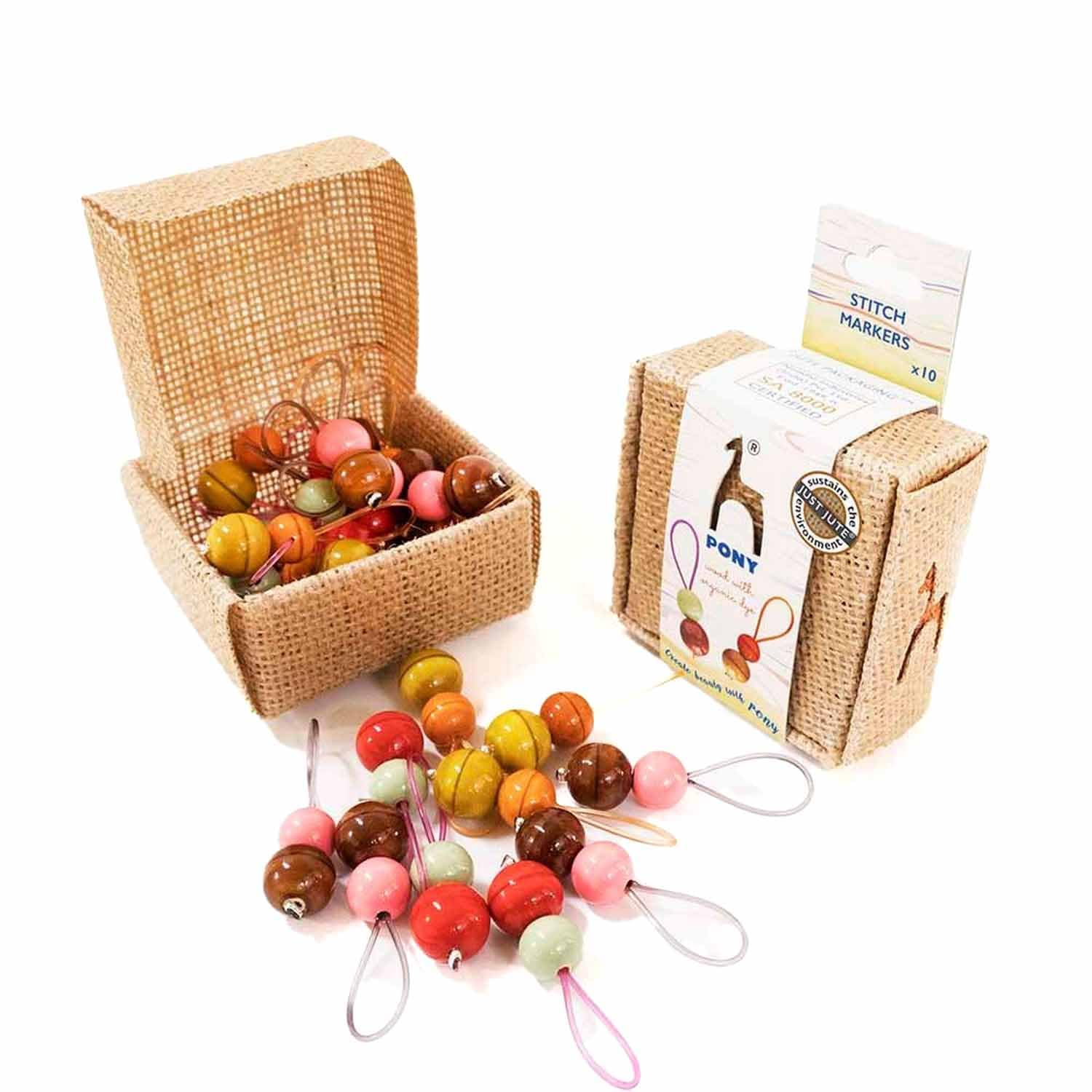 Pony Multicolor Stitch Markers, Just Jute Wood - 1 X 10Pcs