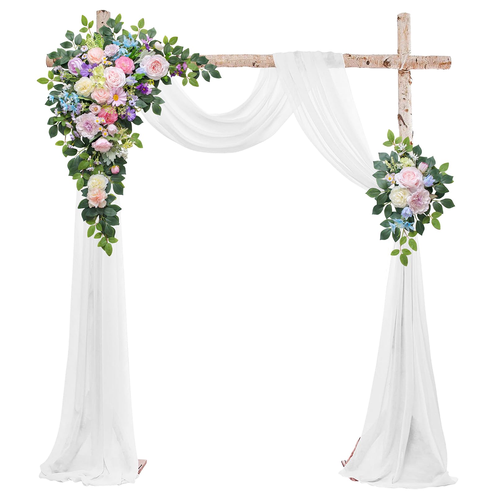 Odouzy Wedding Arch Flowers Kit,Artificial Flower Arch Decor (Set of 3),2pcs Artificial Flower Arrangement with 1pc Sheer Drape for Wedding Decor
