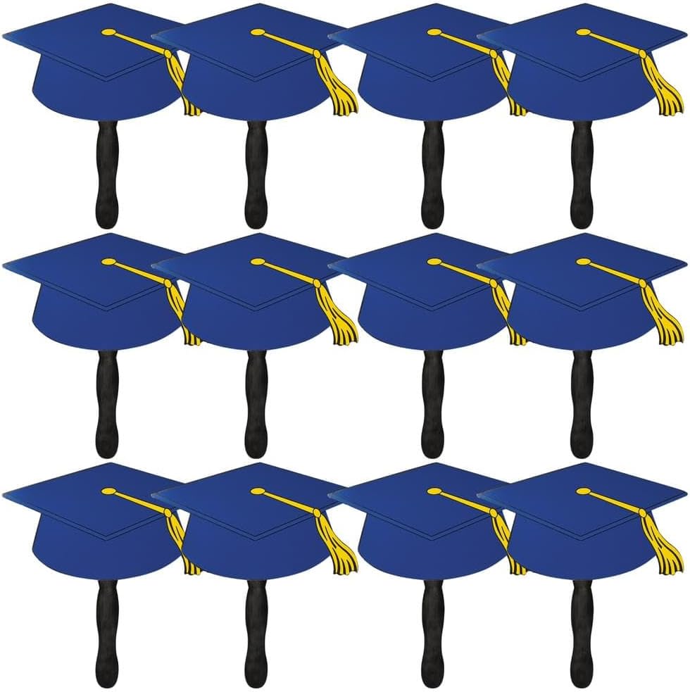 Fun Express - Blue Grad Cap Fan for Graduation - Party Supplies - Favors - Fans - Graduation - 12 Pieces