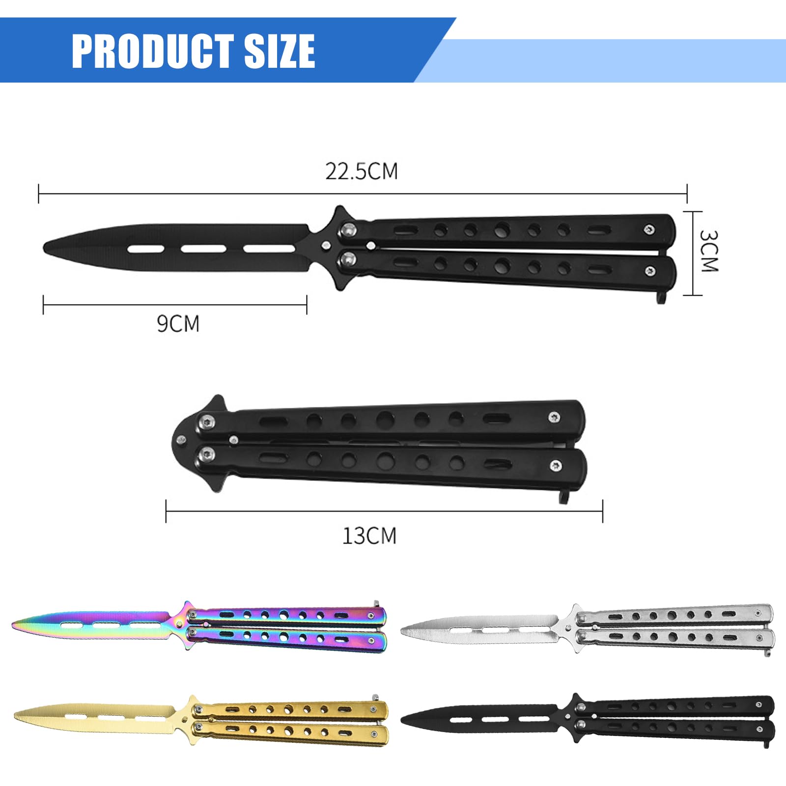 GBKDQQ Ensemble de 4 couteaux papillon, couteau d'entraînement papillon avec lame non affûtée, peigne papillon en acier inoxydable, couteau papillon, figures de balisong pour débutants et adultes