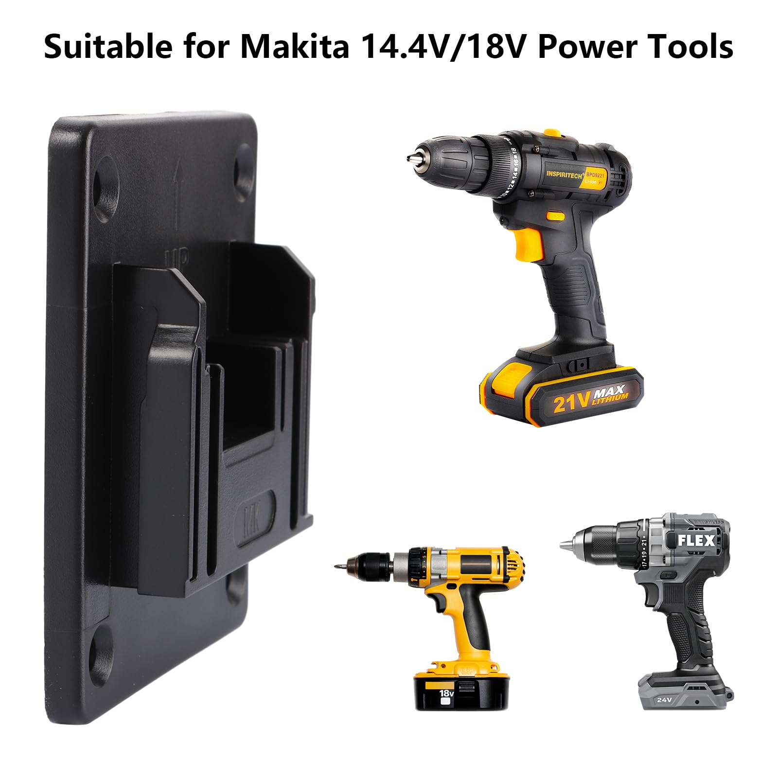 KQDRAVINE 6 stuks muurbeugel met 24 schroeven voor Makita 14,4/18V wandgereedschapshouder voor werkplaats en garage, compatibel met 14,4/18 V (blauw