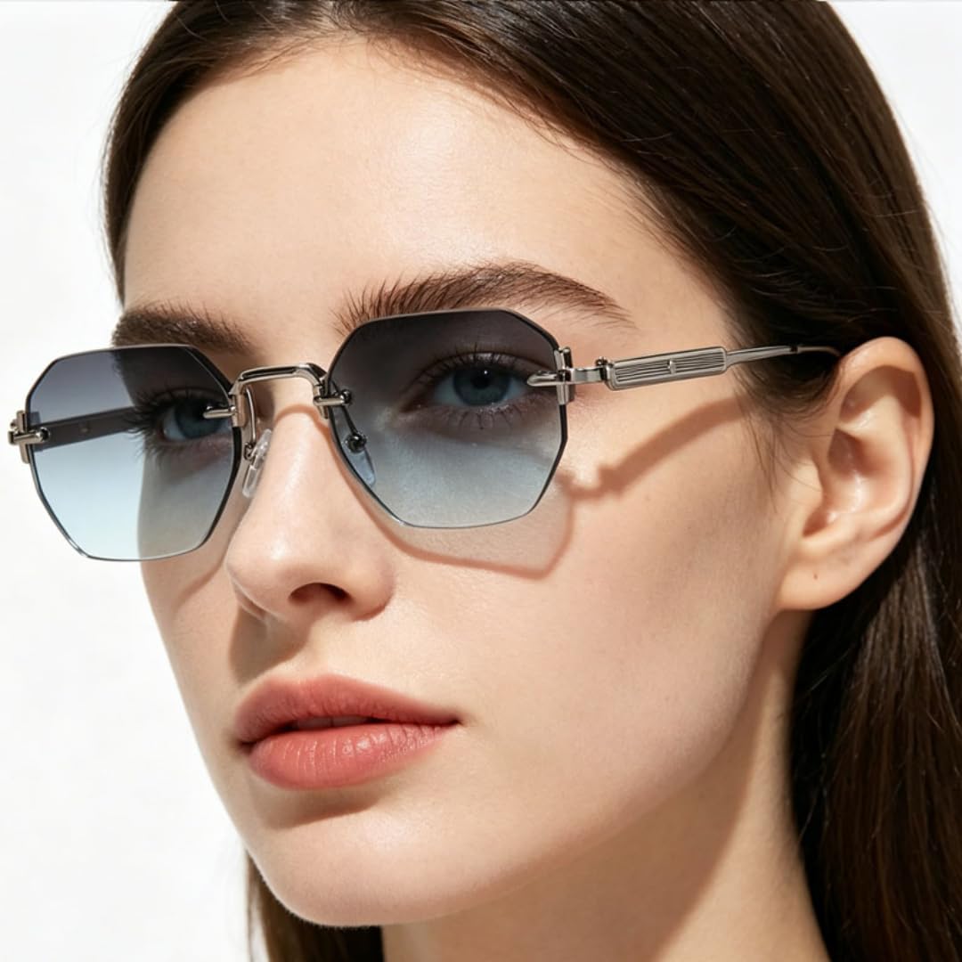 Retro-Sonnenbrille im Punk-Stil, randlos, Damen & Herren, Vintage-Brille, UV400-Schutz
