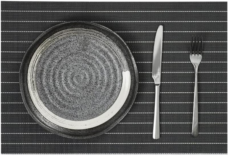 Black and White Striped Placemats Hotel Restaurant PVC Plate Mat Table Insulation Mat Home Decoration Mat(D)