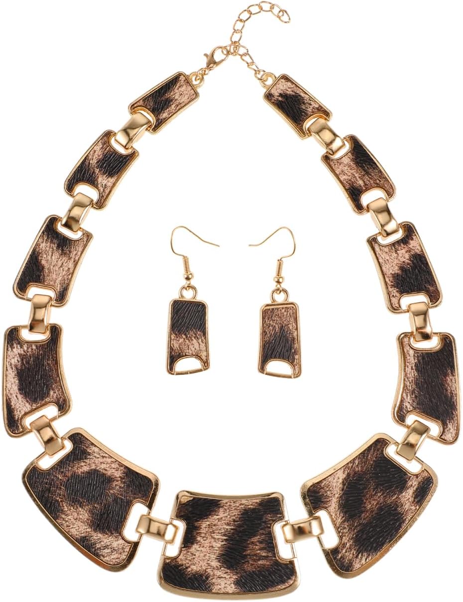 IMIKEYA Luxurious Leopard Print Necklace Earring Set Metal Jewelry for Women for Special Events Daily Wear, 38.00X3.50X0.50CM, Metal, alloy