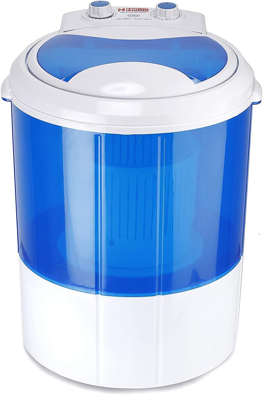 Hilton Electric 3 kg Single-Tub Washing Machine with Spin Dryer Portable Single Tub Washer - The Laundry Alternative Portable Clothes Washer Travel Washing Machine With Spin Dryer. (Ocean Blue)