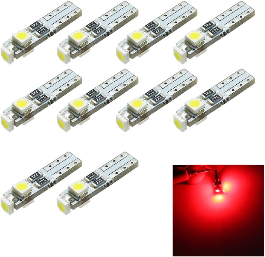 10pcs T5 LED Dashboard 3-3528 SMD Light bulbs (Red)