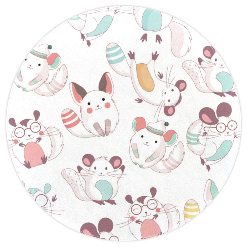 Tapis rond chinchilla 122cm doux anti-glisse pour déco chambre et salon
