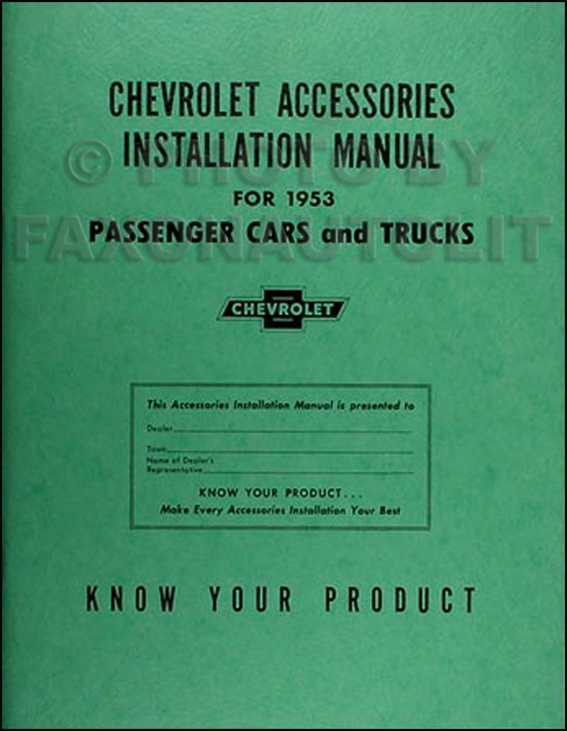 1953 Chevrolet Accessories Installation Reprint Manual Chevy Car Truck