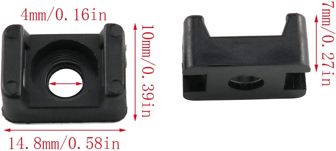 E-outstanding 100-Pack Black 4.5mm Width Cable Tie Saddle Type Mount Base Wires Holder Plastic Cord Management