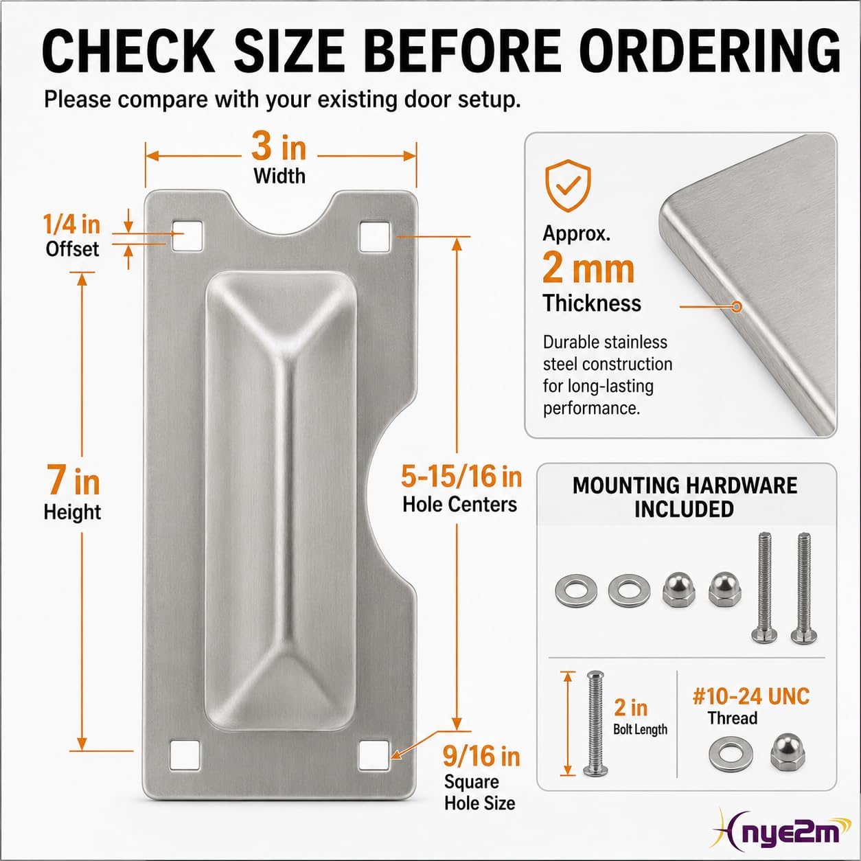 U 9496 Latch Guard, 3 x 7 Inch Stainless Steel Door Latch Shield for Outswing Doors, Security Guard Plate with Mounting Hardware, Silver