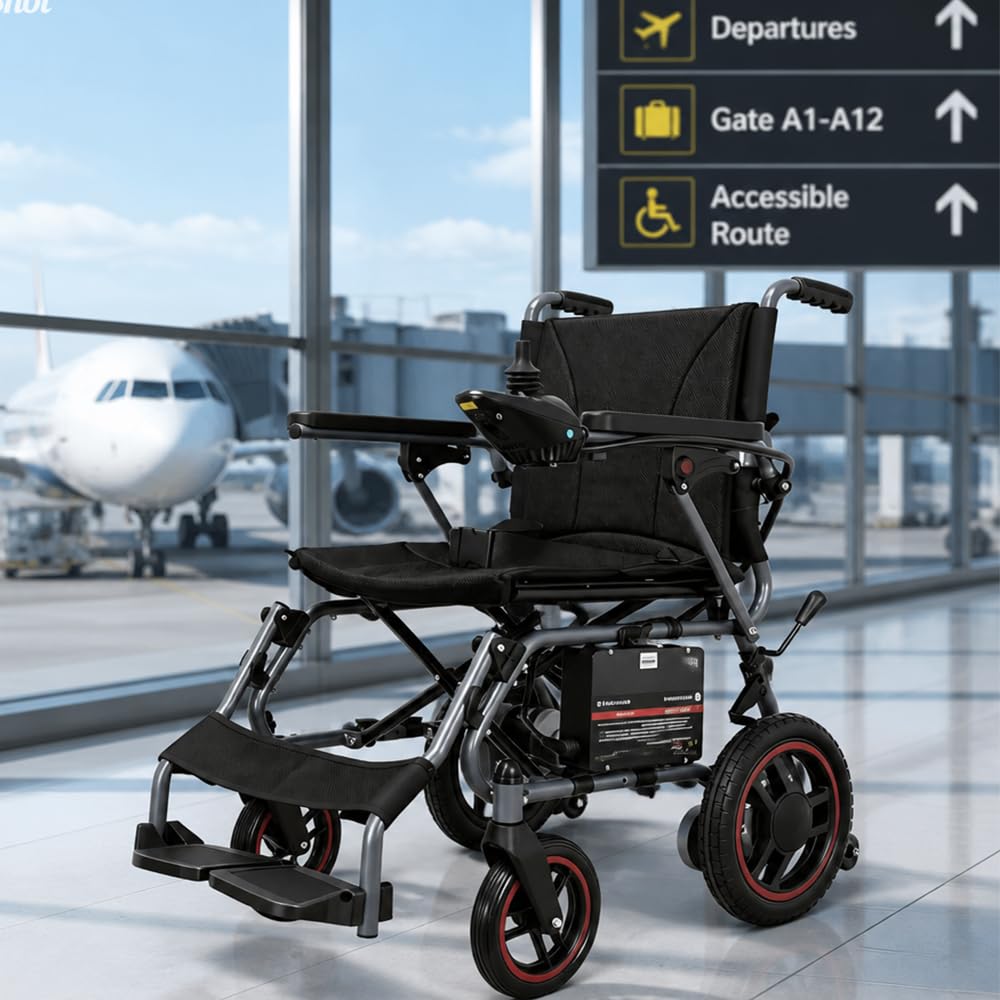 19kg Silla De Ruedas Eléctrica Plegable Para Adultos, 20 Km De Alcance, Silla De Ruedas Motorizada, Todo Terreno Power Wheelchairs Para Personas Mayores, Hasta 150 Kg, Color Negro