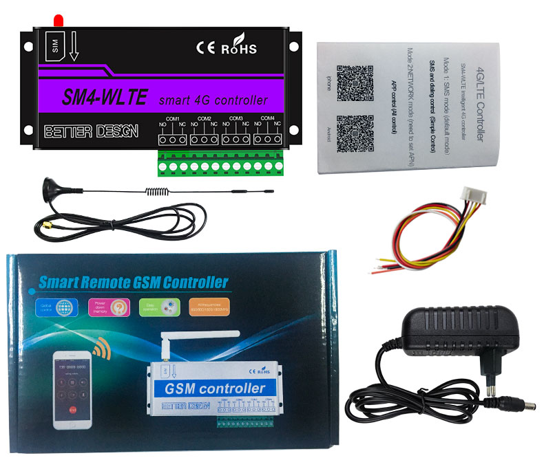 Wireless GSM Smart Control Module 4G SM4-WLTE Full Netcom 4G 4-Way Remote Control Phone SMS Alarm Input Connection Water Pump Forward and Reverse Intelligent Remote Control