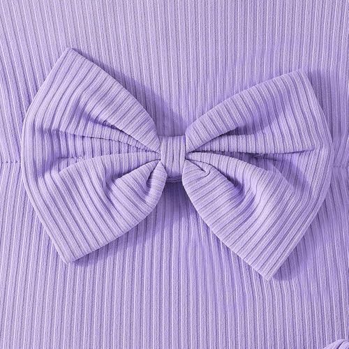 Baby Girls Outfits Sets Casual Playwear Pure Color Round Neck Top with Bow Tie Sleeves and Flared Pants Comfy4