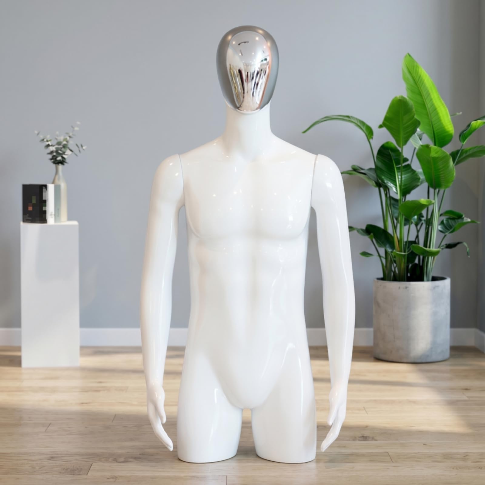 Schaufensterpuppe Herren Mannequin Torso Büste Figur mit Aufrechter Haltung Und Anliegenden Händen für Professionelle Präsentation für Ladenbau , Goldenes Gesicht - Schwarzer Körper