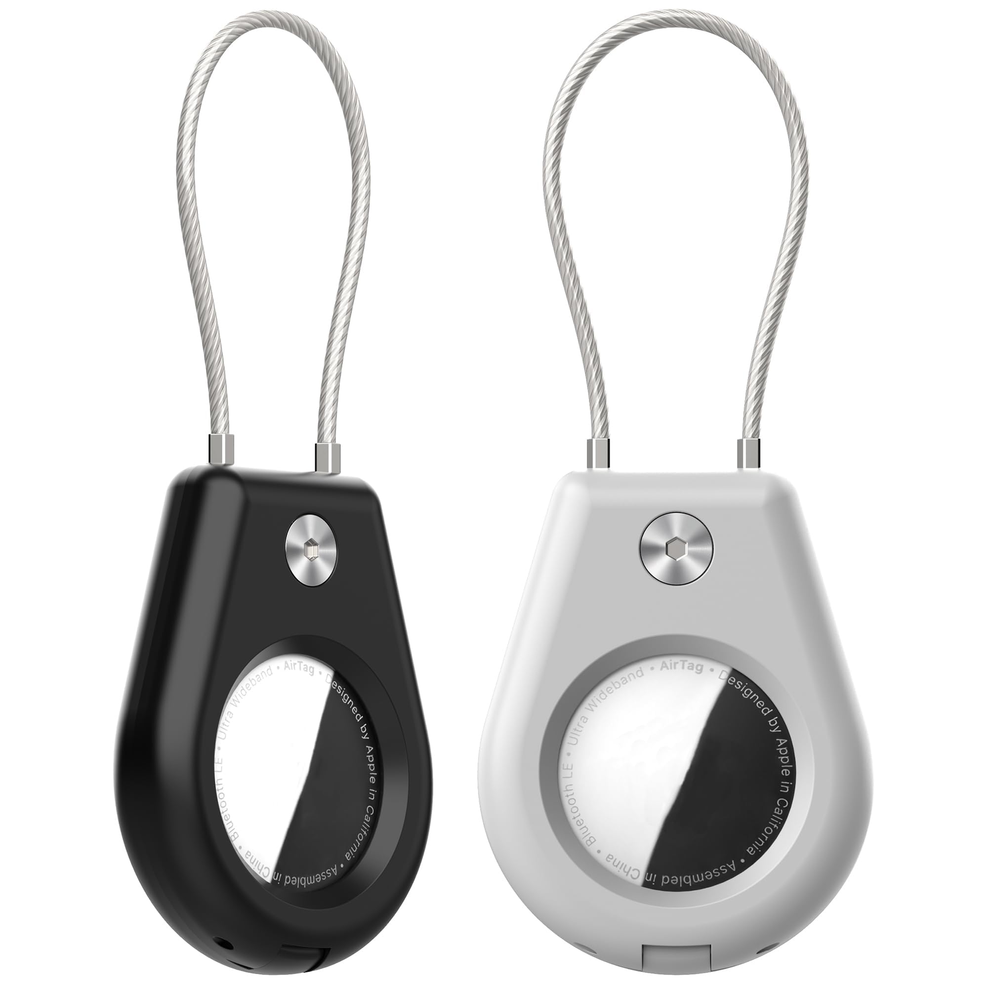 AirTag Keychain Holder with Wire Cable, 2 Pack Air Tag Lock Case Durable Anti-Lost Protective Case, Compatible Apple Airtag for Luggage, Key, Backpack, Pet (2)