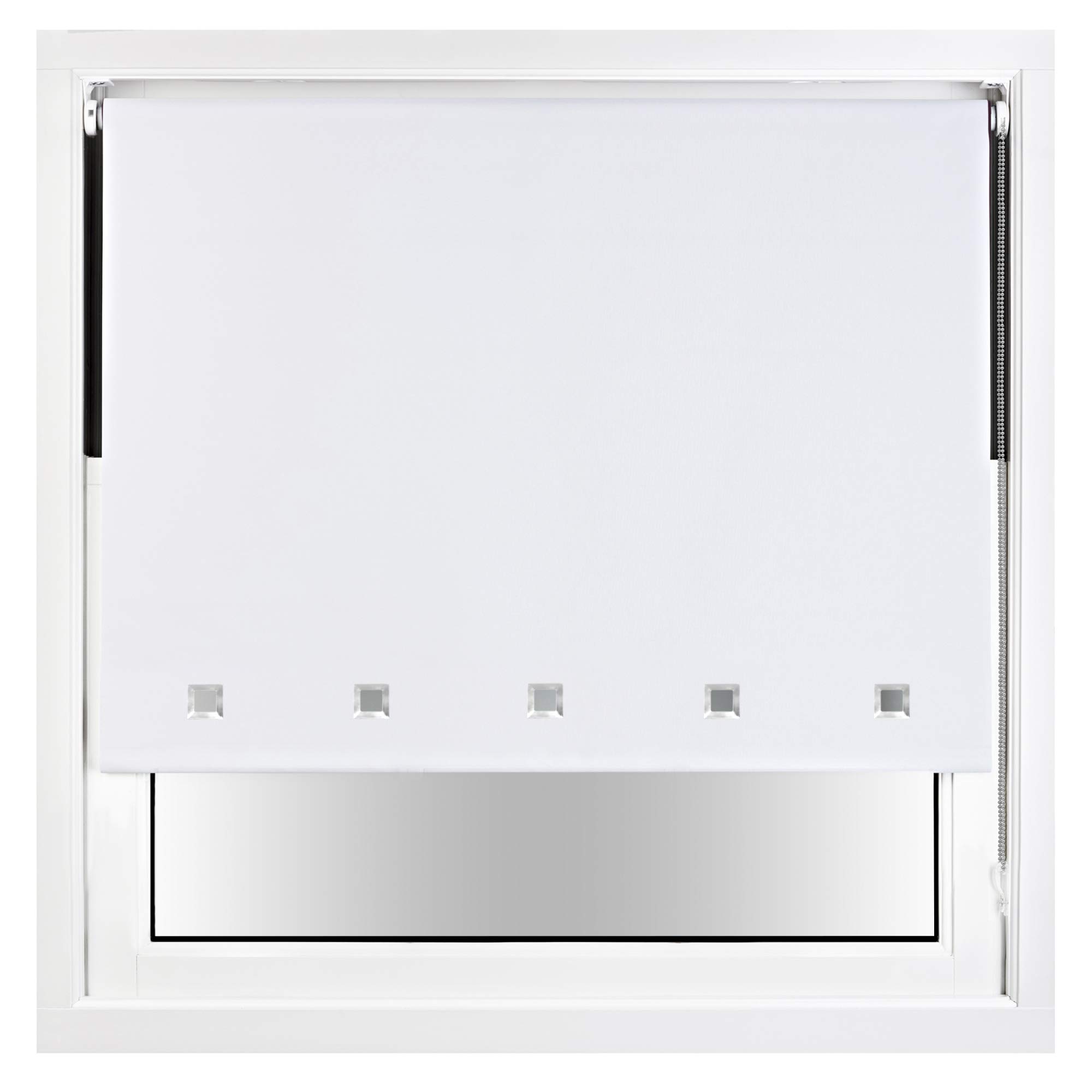 FURNISHED Blackout Roller Blind with Square Eyelets & Metal Fittings Trimmable - White, 95W x 165H cm