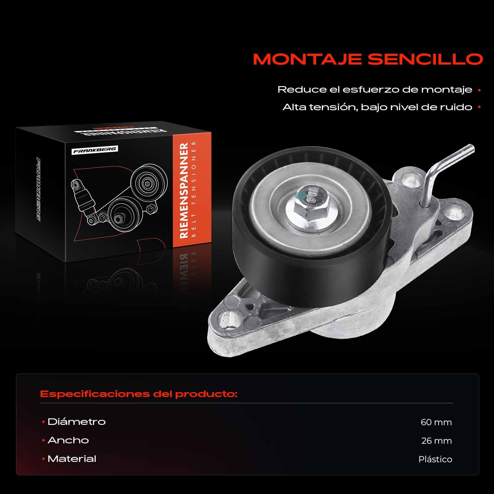 Frankberg Tensor de correa de polea 575197 | Compatible con: Berlingo/Berlingo Primera Caja M_, Bipper AA_, Xsara N1, Sedán 206, Caja de socio 5_ G_
