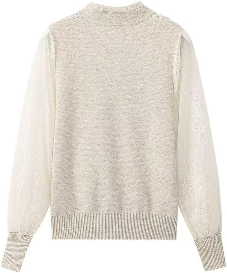 Spring Women's Vintage Casual Lace Beaded Button Embellished Knit Top