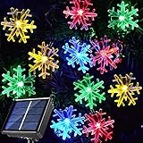 Janchs 55ft 100 LED Solar Snowflake Lights for Outdoor Christmas Decorations, Multicolored 8 Modes Waterproof Solar Powered String Lights for Xmas Tree, House Entrance, Wreath, Garland, Window Decor