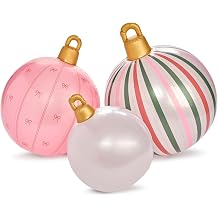 FUNBOY Giant Inflatable Light-Up Classic Pink Christmas Ornaments, 3 Giant Sizes 24, 22 and 16.5 Indoor/Outdoor 3 Pack
