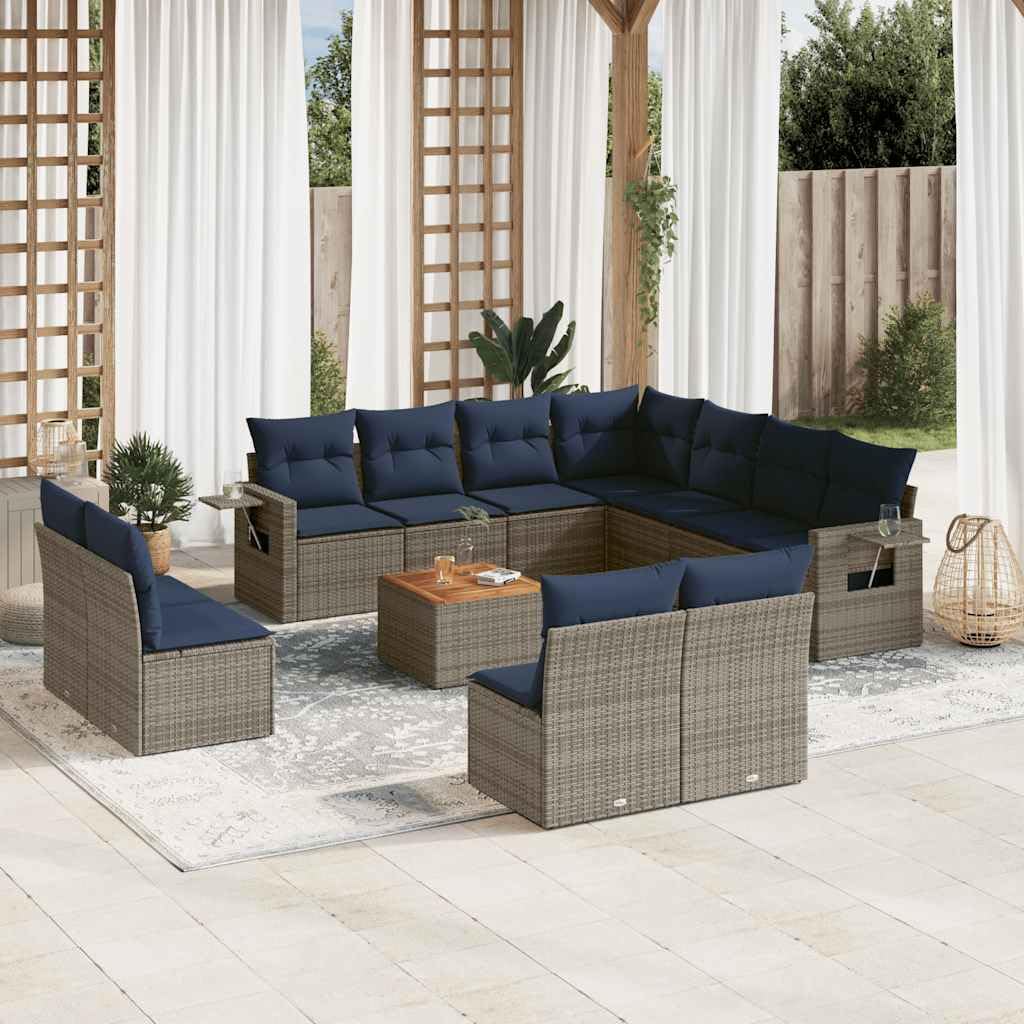 Set Divano da giardino 12 pezzi Polyratan Grigio con tavolo Acacia
